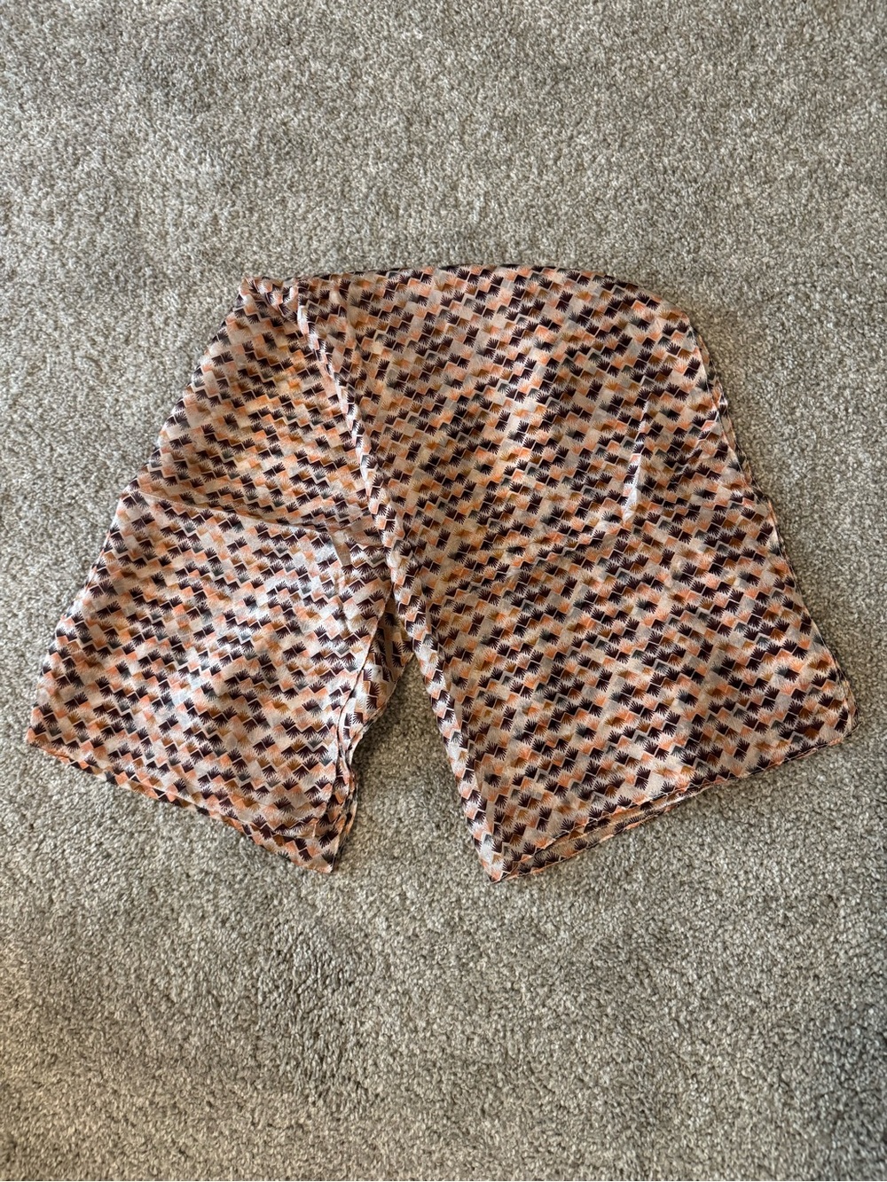 Lightweight Geometric Print Silk Scarf in Brown and Cream - Picture 3 of 5